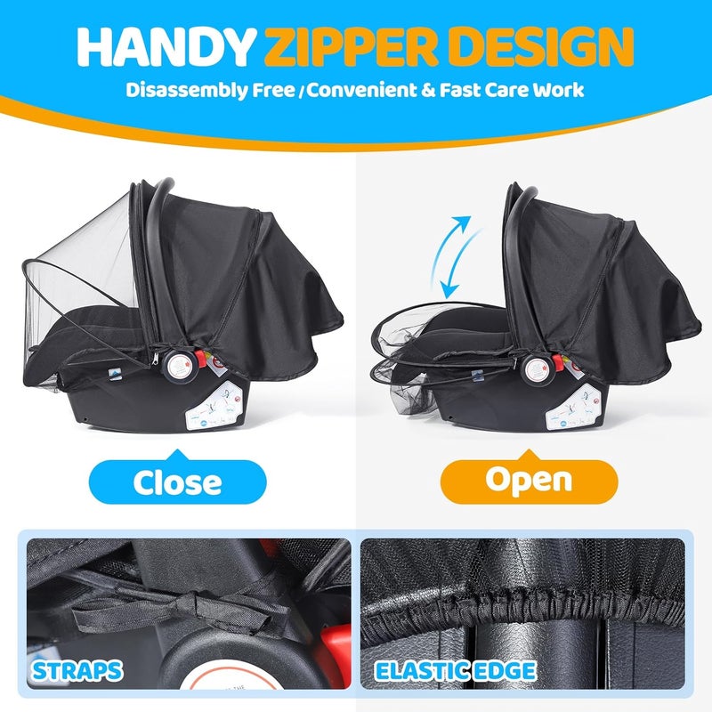 Orzbow Baby Car Seat Mosquito Net with Privacy Sun Shade, 2-in-1 Universal Insect Mesh Net Protects Babies from Sun's Rays, Mosquito & Insect, Suitable Summer Night Walking, Camping & Travel, Black - Image 4